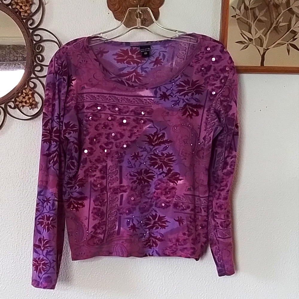 NO BRAND EMBELLISHED PURPLE LONG SLEEVE TOP, MEDIUM
